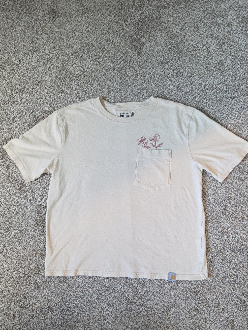Carhartt Short-Sleeve Pocket Tee in Cream with Flower Embroidery Cottagecore